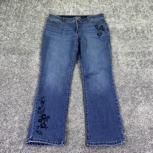 Lee Jeans Womens 18 Blue Straight Leg Mid Rise Flex Motion Embroidered Floral